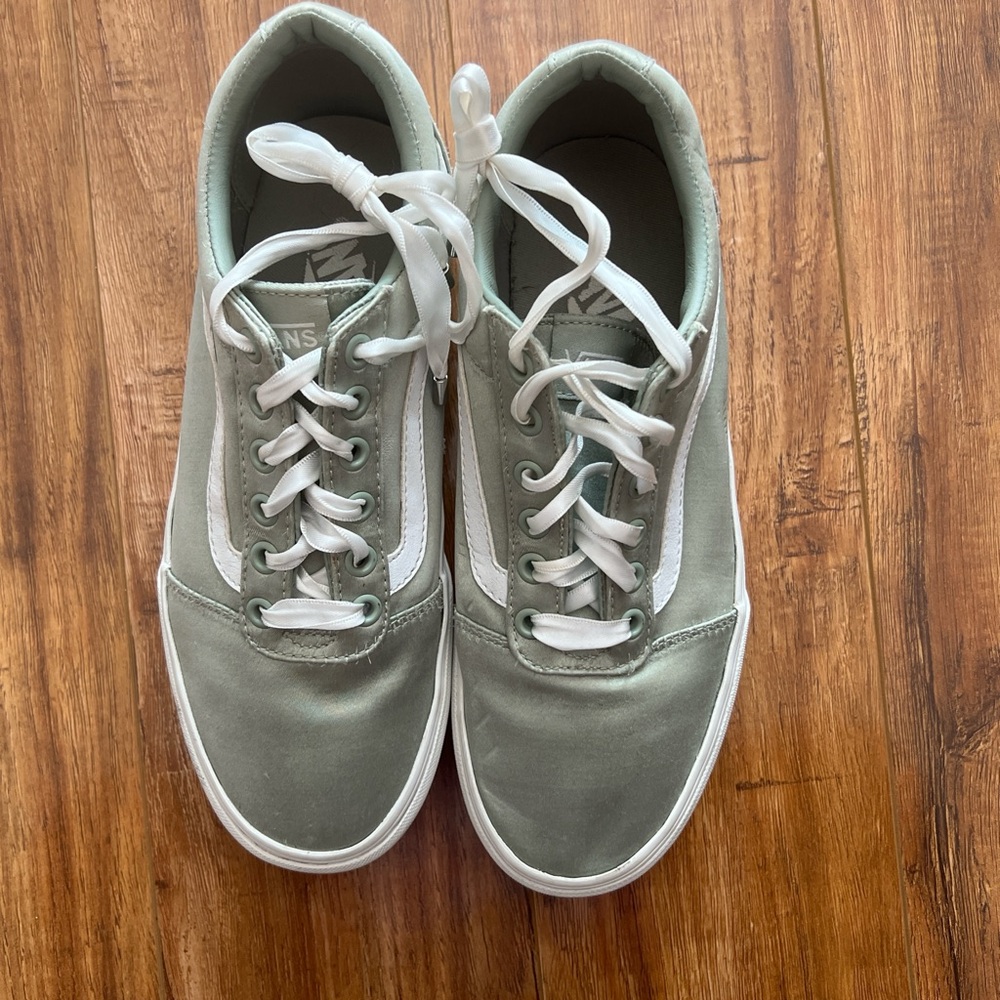 Vans Mint Green and White Canvas Shoes